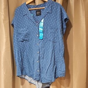 Blue Polka Dot Button-Up Blouse